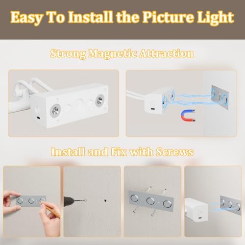 Battery Operated Picture Light for Wall, RF Remote Control, White