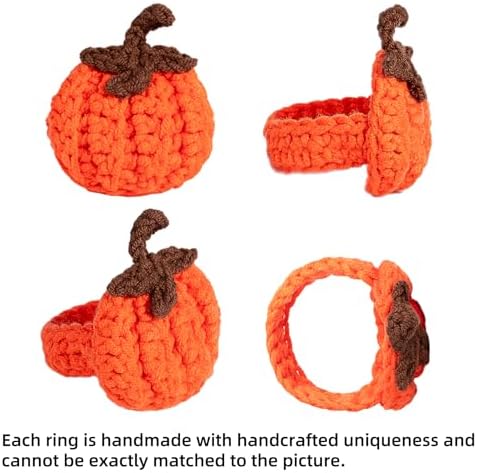 Set of 8 Pumpkin Napkin Rings, Fall Napkin Rings Thanksgiving Halloween Napkin Ring Holder, Handcrafted Crochet Napkin Holders for Thanksgiving Dinner Table Décor (8, Orange)