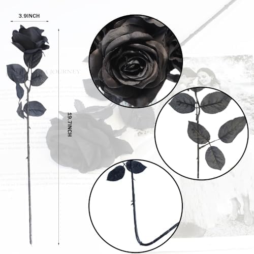 Black Roses Artificial Flowers, 12 Pcs Fake Rose in Bulk, Long Stem Realistic Silk Roses Bouquet for Centerpieces Flower Arrangement, Halloween Home Decor, Gothic Decoration (Black2, 12-PCS)