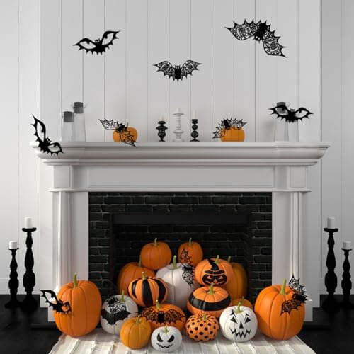 Halloween Decoration 48Pcs Reusable Black Bats Wall Stickers with Double Sided Foam Tape Large Hollow Bats Wall Decals for Wall Bedroom Fireplace Ceiling Halloween Party Indoor Outdoor Decor Supplies