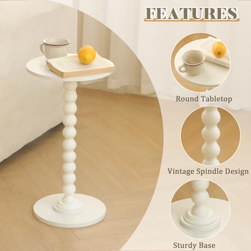 Fultyle Round Side Table, Small Drink Table for Small Spaces, Modern Accent End Table Nightstand with Solid Wood Leg