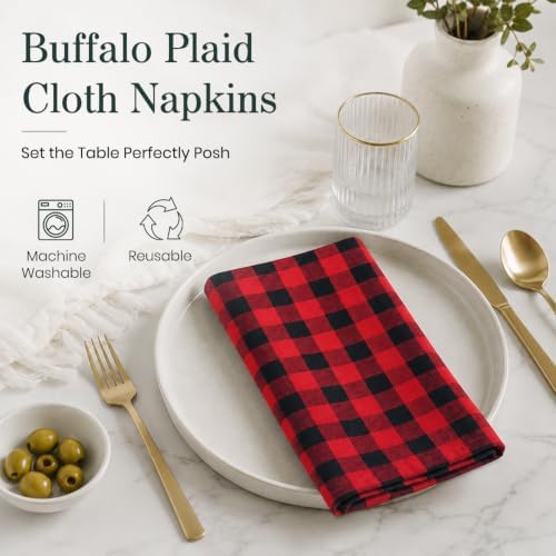 Blue Needles Buffalo Plaid Gingham Cloth Napkins Cotton Set of 12-18"x18"