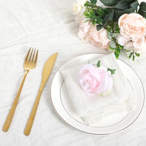 Nydotd 6pcs Cheesecloth Napkins 20 x 20 Inch Boho Dinner Napkins Wrinkled Rustic Linen Table Decorative Cloth Napkins for Wedding Party Baby Shower Family Everyday Use (White)