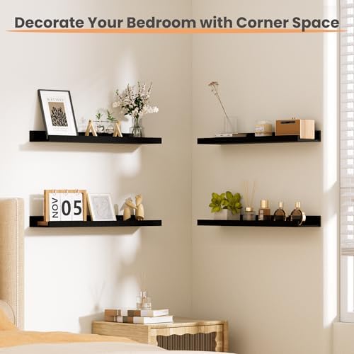 upsimples Floating Shelves for Wall Decor and Storage, Black, 6Pcs 23.6''