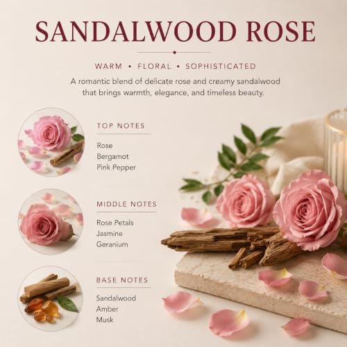 Airkeep Reed Diffuser Set,3.38 fl oz (100 ml) - Sandalwood Rose Oil Diffusers with 8 Reed Sticks,Home Fragrance Reed