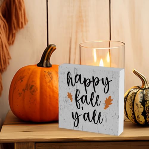 Happy Fall Y'all Sign Fall Decorations for Home Office Indoor Fall Desk Decor for Bathroom Bedroom Thansgiving Decorations 5 x 5 Inches
