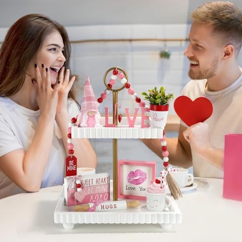Pink Valentine's Day Decorations 8 PCS Tiered Tray Decor Set for Home