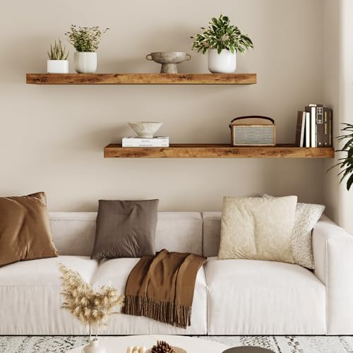 Fixwal Floating Wall Shelves for Decor (Rustic Brown, Set of 2, 35.4Inch)