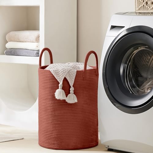YOUDENOVA Cotton Rope Laundry Hamper Basket, 58L Blanket Basket for Nursery