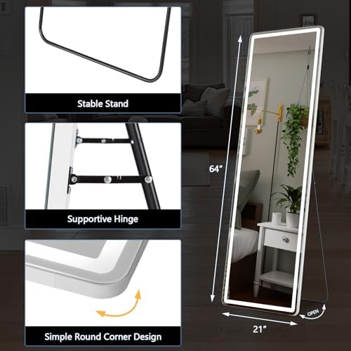 DUMOS Full Length Mirror with Light, 21"x64" LED Floor Standing Mirror
