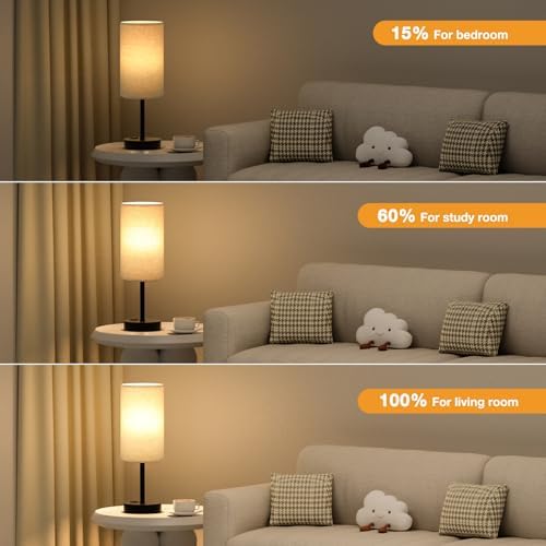 Fenmzee 17.4" Beige Lamp for Bedroom - Dimmable Touch, USB A+C, AC Outlet