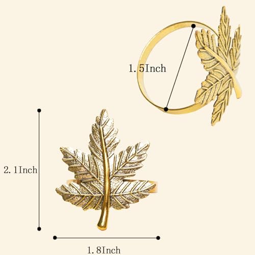 Gold Leaf Maple Napkin Rings Set of 6 Fall Napkins Ring Retro Serviette Buckles Gold Adornment for Thanksgiving Halloween Table Settings