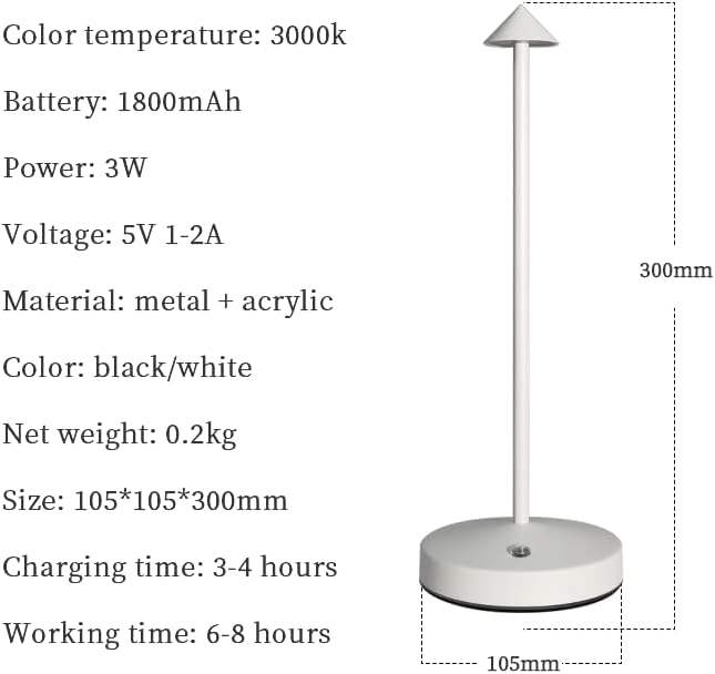 2 PACK Cordless Lamps,Battery Rechargeable Table Lamp,Portable Lamps,2 Level Brightness Dimmable Night Light,Minimalist
