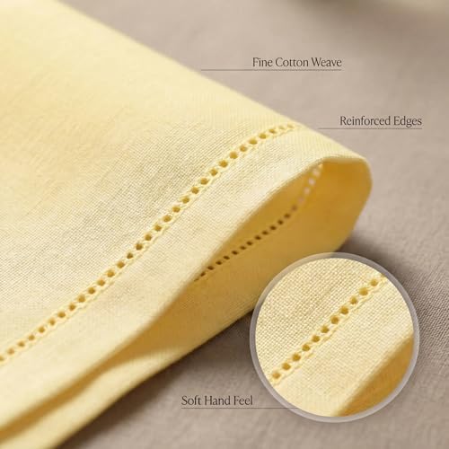 Urban Villa Hemstitch Cloth Dinner Napkins Cotton 20”x20” (Set of 12)-Yellow