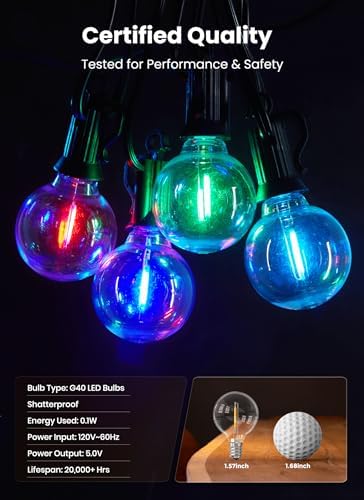 Brightown Outdoor String Lights 58 Feet G40 LED Patio Lights, RGB, Remote