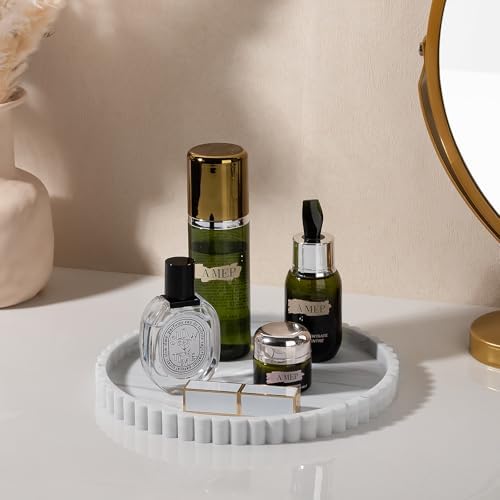 Round Bathroom Tray Perfume Organizer Coffee Table Decor, 9" Marble