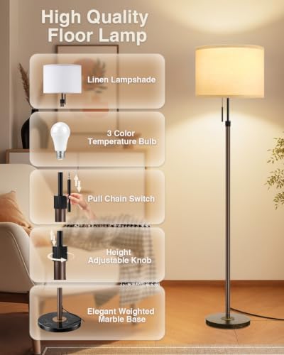 Ambimall Height Adjustable Modern Floor Lamp, Brown & Black