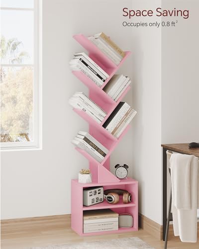 SUNMORY 6 Tier Tree Bookshelf, Tall Small Bookcase with Storage Cabinet