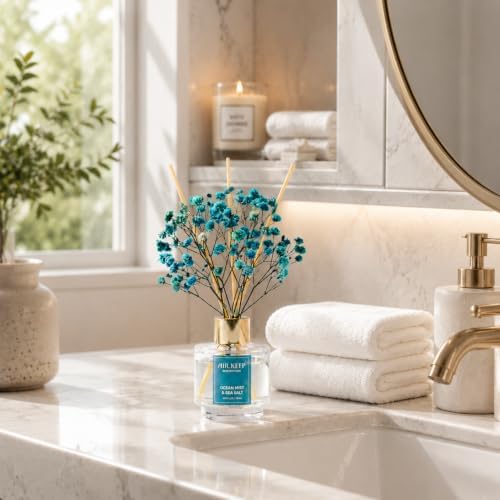 Airkeep Reed Diffuser Set of 3,Clean Linen Ocean Mist&Sea Salt Lavender Eucalyptus Oil Reed Diffusers for Bedroom