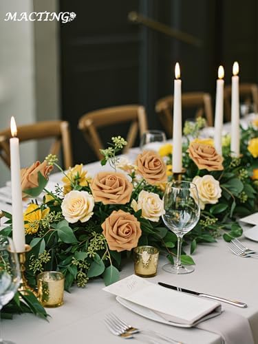 30PCS Gold Yellow Artificial Roses with Stems, Real Touch Foam Flowers