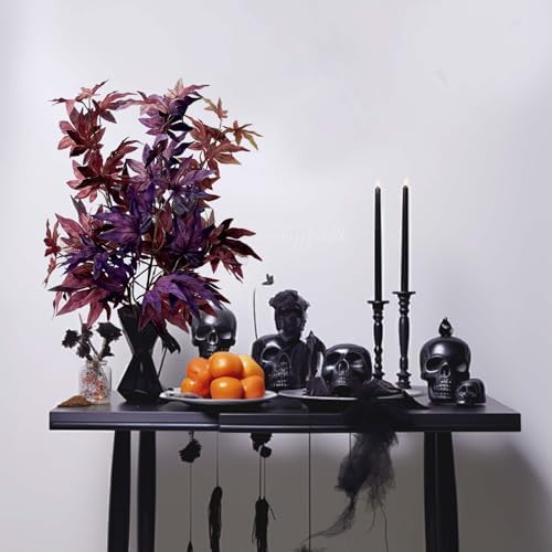 Daily Treasures 3Pcs Artificial Maple Leaves Branches,32.6'' Silk Autumn Fake Fall Leaves Stems Plants,Faux Maple Leaf Bushes Shrubs for Fireplace Halloween Decorations(Autumn Red/Dark Red/Purple)