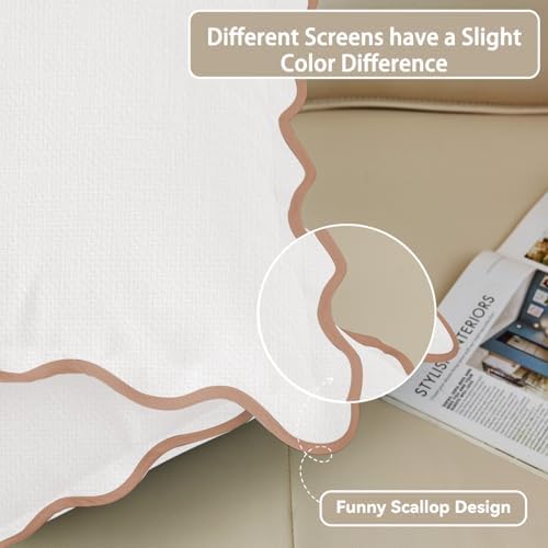 Scalloped Pillow Covers / Beige & Khaki / 18 x 18 / Set of 2