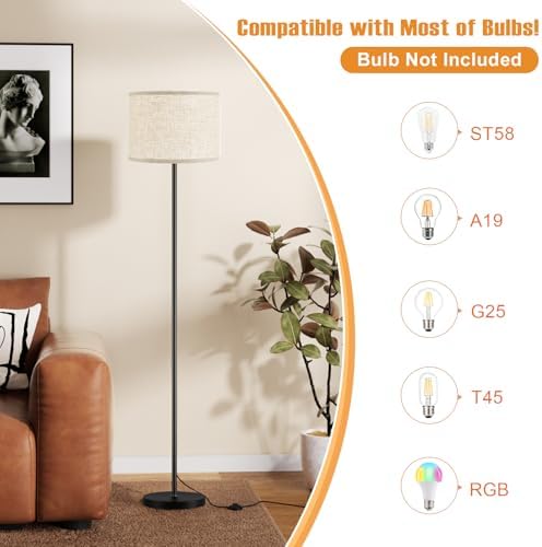 Ambimall 60'' Modern Floor Lamp with Shade, Tall Lamps for Living Room, Bedroom, Office, Dining Room, Beige Shade with