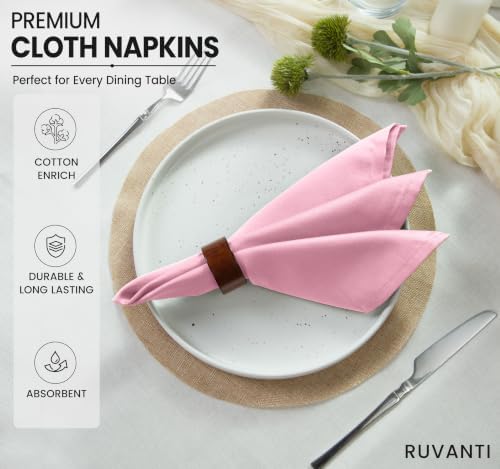 Ruvanti Cloth Napkins Set of 12, Cotton Enrich 18”x18” - Pink