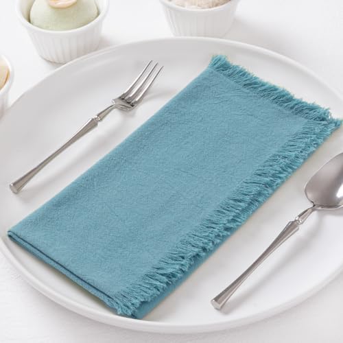 DeZerlor Teal Green Summer Cotton Linen Washable Cloth Napkins Set of 12