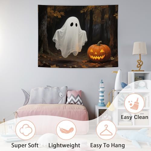 WHCHJ Gothic Halloween Ghost Pumpkin Tapestry, Dark Academia Halloween Tapestry Wall Hanging, Witchy Spooky Ghost Tapestries Wall Blanket Decor for Party Home Bedroom Living Room Dorm, 50x60 Inch