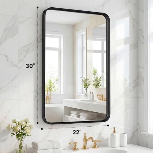 22"x 30" Black Bathroom Mirror for Sink, Rectangle Vanity Mirror