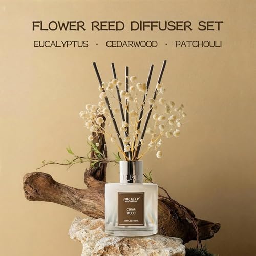 Airkeep Reed Diffuser Set,3.38 fl oz (100 ml) - Cedar Wood Oil Diffusers with 8 Reed Sticks, Home Fragrance Reed