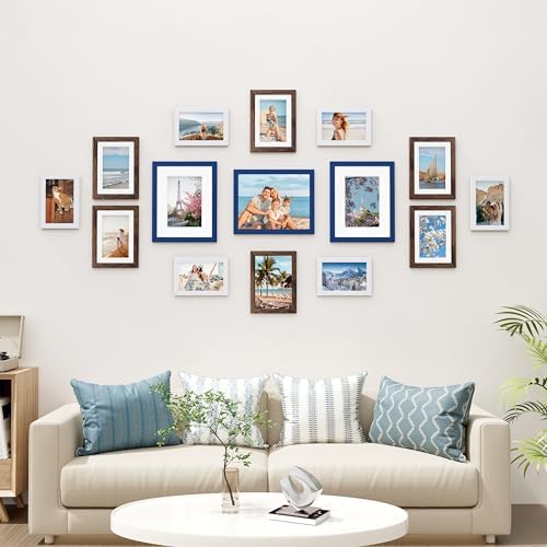Vittanly 15 Pack Gallery Wall Frame Set, Blue, Brown, White