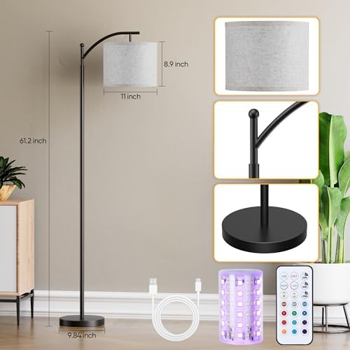 Battery Operated Floor Lamp, RGB Dimmable Cordless Standing Lamp with Remote Control for Living Room, Tall Floor Lamp