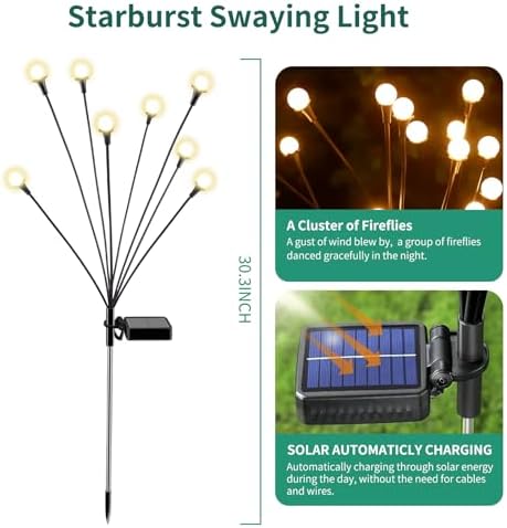 Solar Lights Outdoor Waterproof, 10 Packs 80LED, Solar Garden, Patio, Garden Decor, Patio Decor, Firefly Outdoor, Unique Gifts for Women, Gifts for Grandma