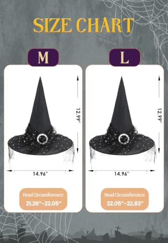 Zando Lace Witch Hats for Women - Halloween Cosplay Costume Accessories Foldable Hanging Witch Wizard Hats for Decorations