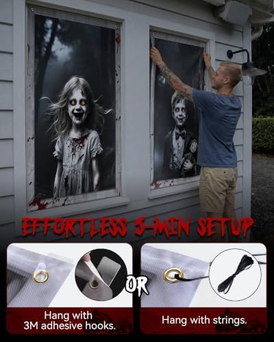 2pcs Halloween Window Cover Decor, Scary Ghost Curtain Outdoor