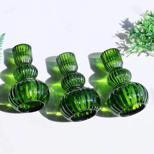 Woho 3pcs Green Taper Candle Holders, Candlestick Holders for Christmas