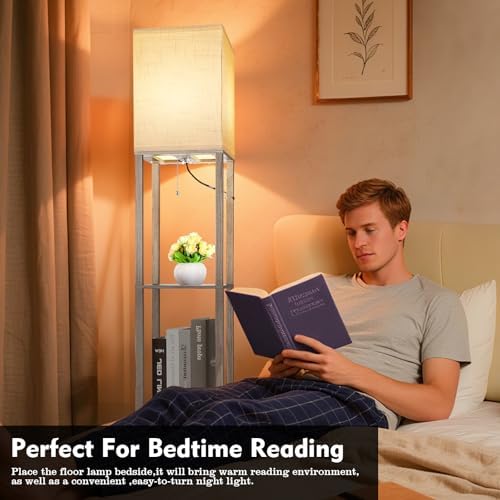 RUNTOP Floor Lamp with Shelves, Shelf Lamp with 3 Color Temperature LED Bulb,Lamps for Living Room, Standing Lamp