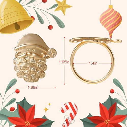 wonlex Christmas Napkin Rings Set of 6, Metal Golden Napkin Ring Serviette Buckles Holder for Table Decoration, Wedding, Christmas Place Setting(St.Nicholas)