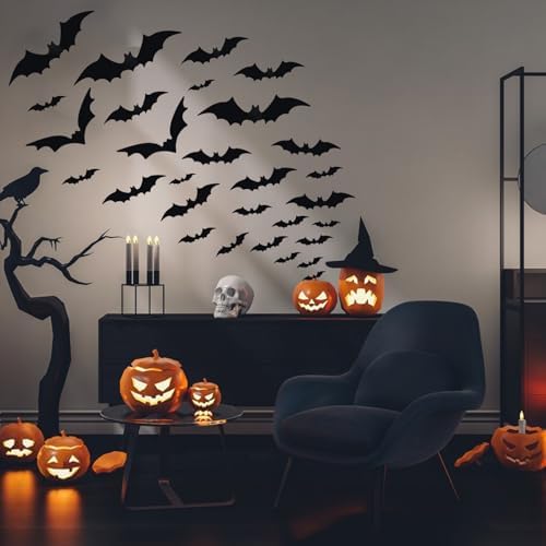 Bats Wall Decor, 170Pcs 3D Bat Halloween Decorations
