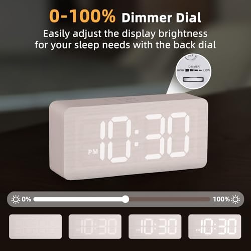 uscce Wooden Digital Alarm Clocks for Bedrooms with 0-100% Dimmable Display