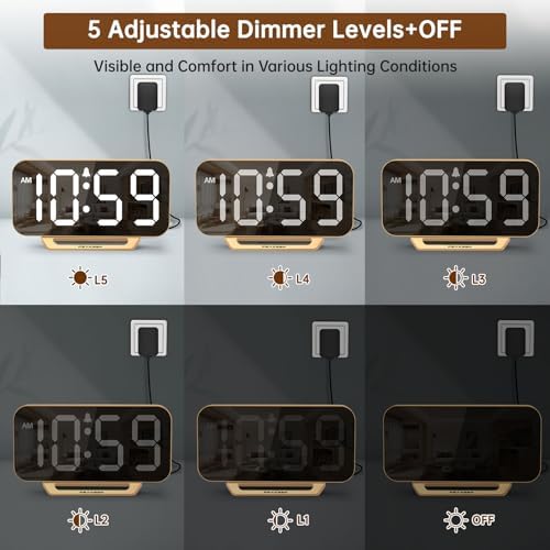 Peakeep Slim Digital Mirror Aesthetic Alarm Clock for Bedrooms Desk Decor