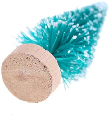 60 Pcs Mini Christmas Trees DIY Xmas Bottle Brush Miniature Sisal Snow Frost Fir Small Artificial Tabletop With Wooden Bases for Micro Scenery Landscape Christmas Party Decor