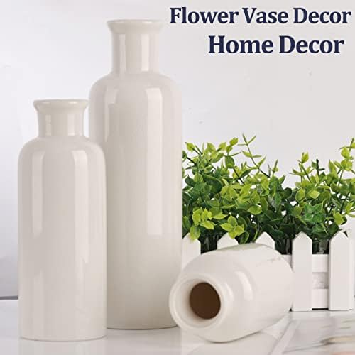White Ceramic Vase Set - 3 White Small Vases, Farmhouse Country Flower Vase Home Decor, Living Room Decoration, Table