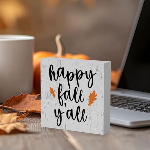 Happy Fall Y'all Sign Fall Decorations for Home Office Indoor Fall Desk Decor for Bathroom Bedroom Thansgiving Decorations 5 x 5 Inches