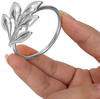 KPOSIYA Silver Napkin Rings Set of 12, Leaf Napkin Holder for Thanksgiving