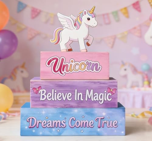 4 Pcs Unicorn Wooden Table Decorations