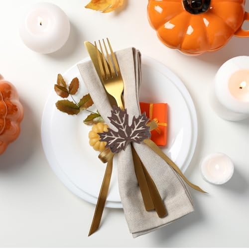 Roshtia 12 Pcs Wooden Fall Napkin Rings Thanksgiving, Maple Leaf