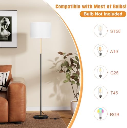Ambimall 60'' Modern Floor Lamp with Shade, Tall Lamps for Living Room, Bedroom, Office, Dining Room, Gold & Black Lamp